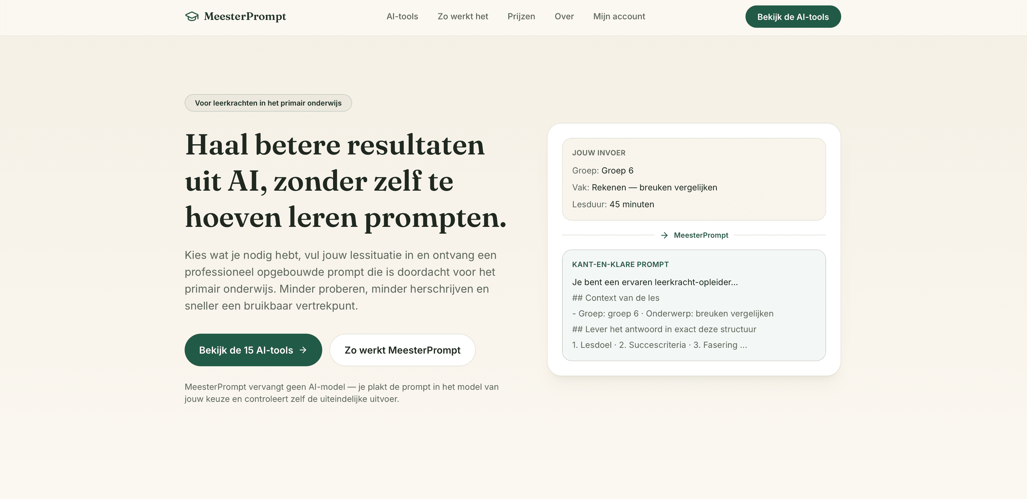Screenshot van de website van MeesterPrompt